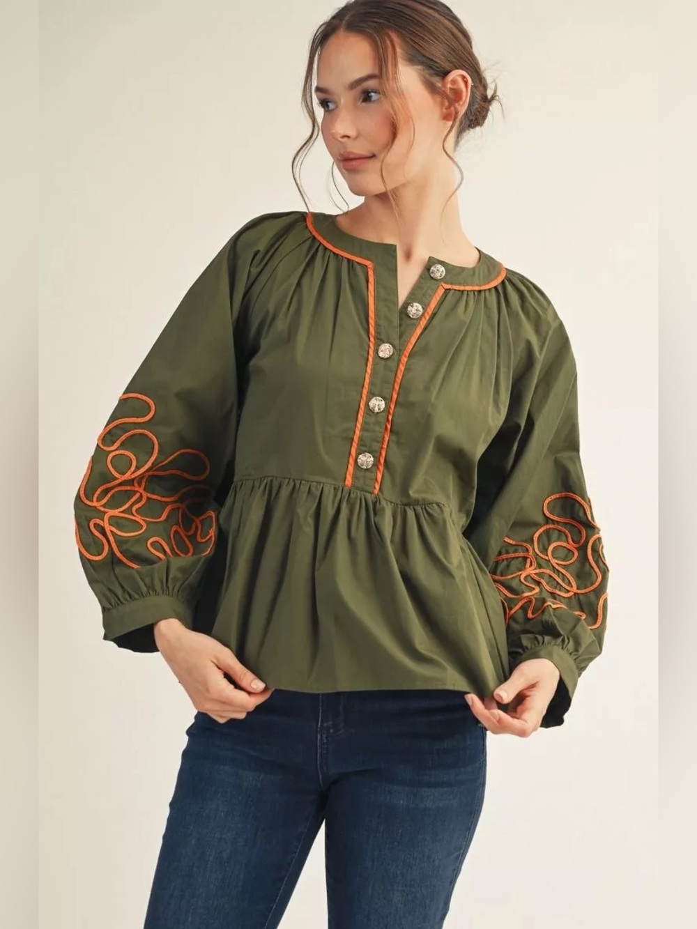 JODIFL Embroidered Peasant Blouse- NWT